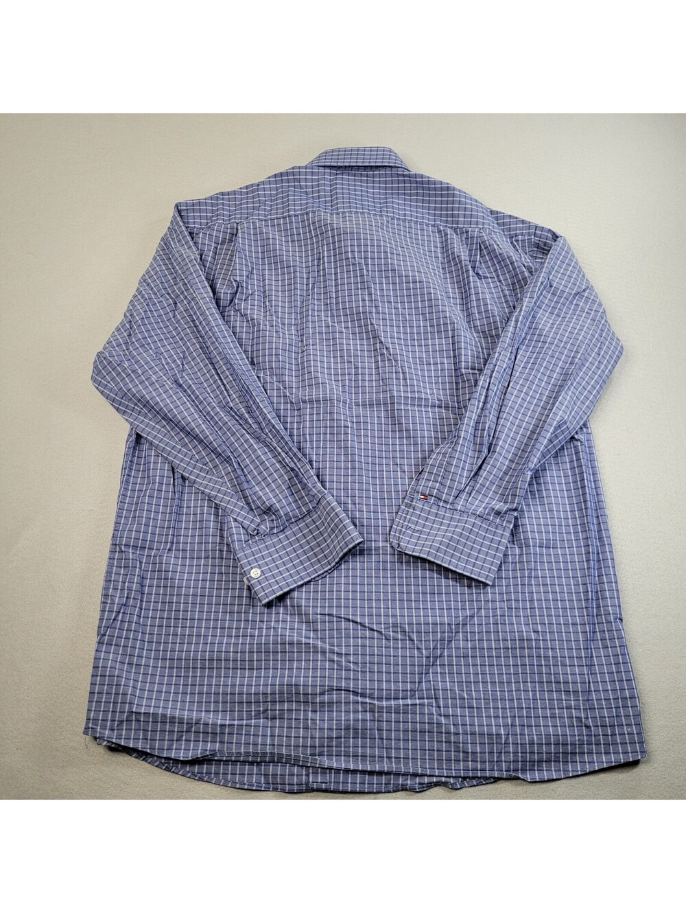 Tommy Hilfiger Mens Shirt L Regular Fit Stretch Blue Plaid Dress Long Sleeve 16 - Picture 8 of 8